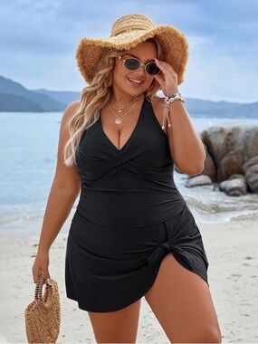 Blooming Jelly Swim Dress One Piece Tummy Control Black 3XL NWT
